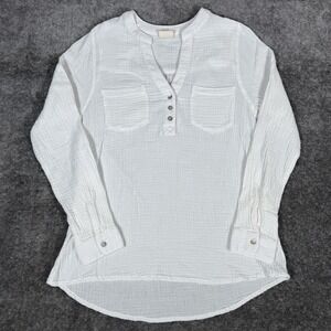 Mote Tunic Women's Medium White Gauze Split V-Neck‎ Long Sleeve Boho Beach